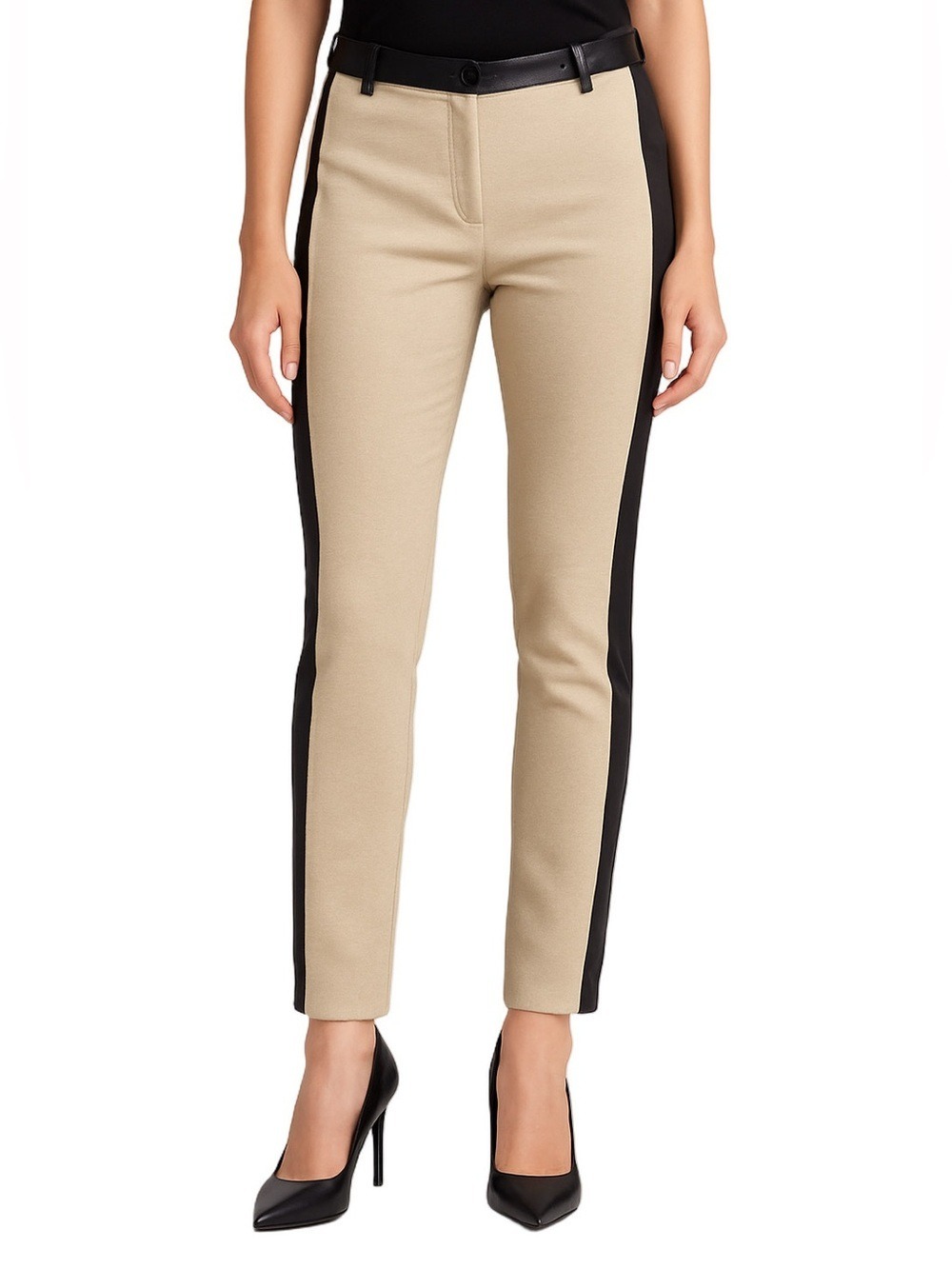 Robert Rodriguez Colorblock Tan Trousers with Black Leather Trim Size 10